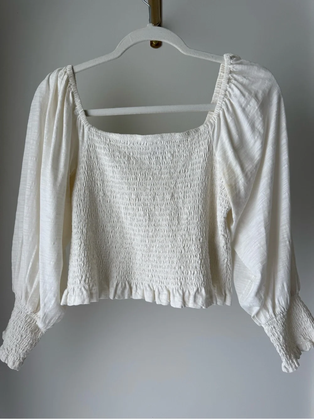 Anthropologie - Pilcro Cream Smocked Square-Neck Peasant Blouse